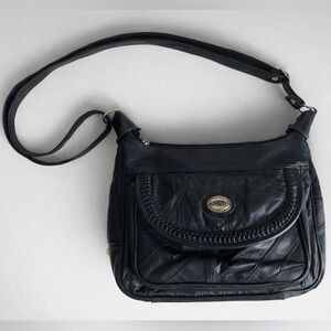 VINTAGE - Black Leather Patchwork Crossbody Bag | Multi Pocket Y2K Travel Purse